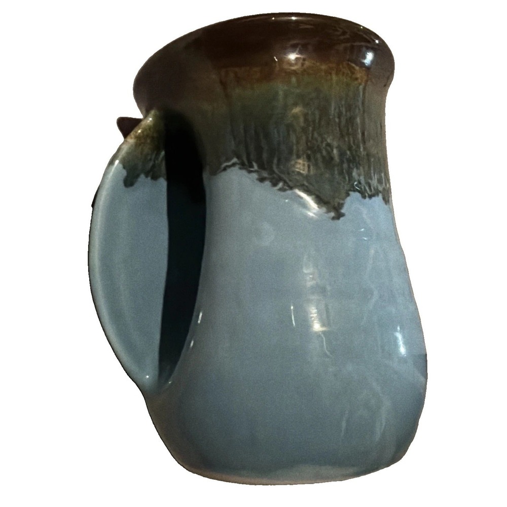 12oz Hand Warmer Mug, Handmade Pottery, Blue Brown, Drip Glaze 2016